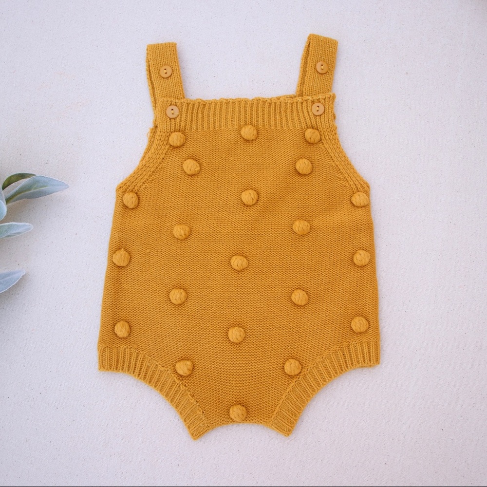 Pom Pom Knit Romper In Marigold